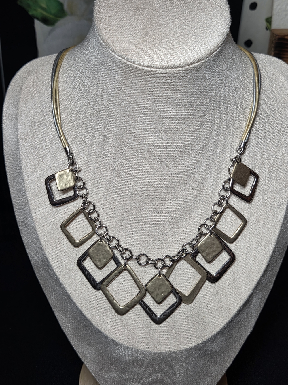 Chico's Two-Tone Geometric Square Necklace - Gold & Silver